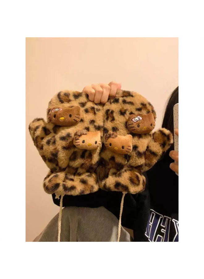 HelloKitty Plush Gloves Hello Kitty Leopard Full Finger Gloves Hanging Neck Women's Winter Cute Scarf Warm Scarf-Color:Blue Snowman Scarf-one Size Fits All - Image 4