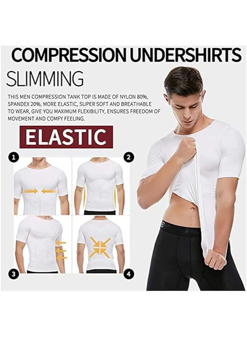 Apustim 2 Pack Men's Body Shaping Slimming Vest，Compression Bottoming Slimming Muscle Short Sleeve Shaper for Belly Control （Black+White） - Image 4