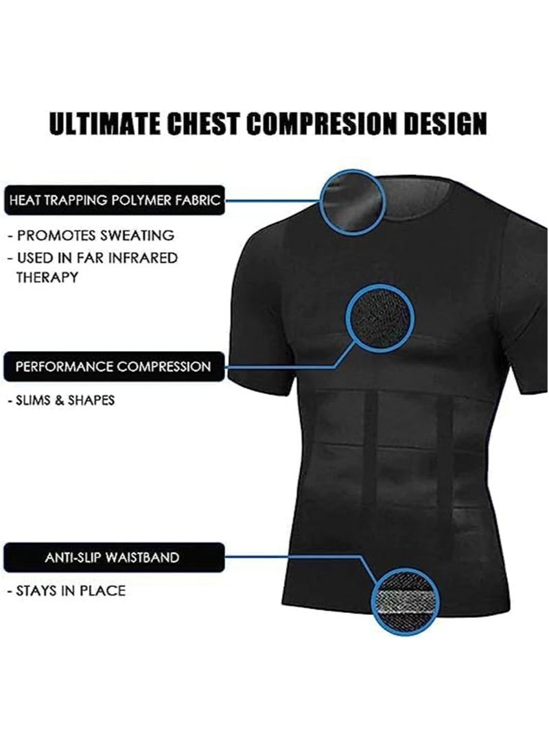 Apustim 2 Pack Men's Body Shaping Slimming Vest，Compression Bottoming Slimming Muscle Short Sleeve Shaper for Belly Control （Black+White） - Image 5