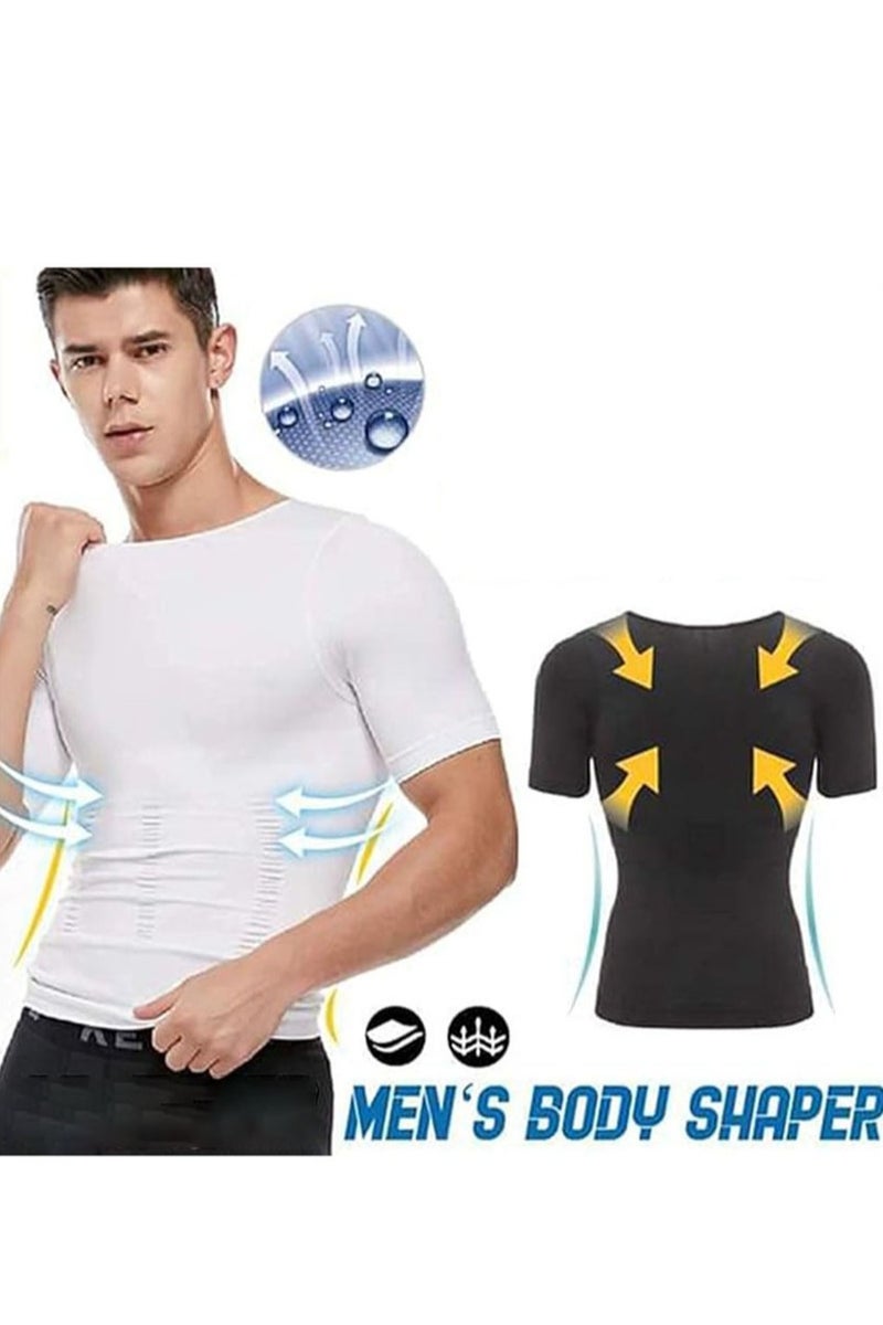 Apustim 2 Pack Men's Body Shaping Slimming Vest，Compression Bottoming Slimming Muscle Short Sleeve Shaper for Belly Control （Black+White） - Image 2