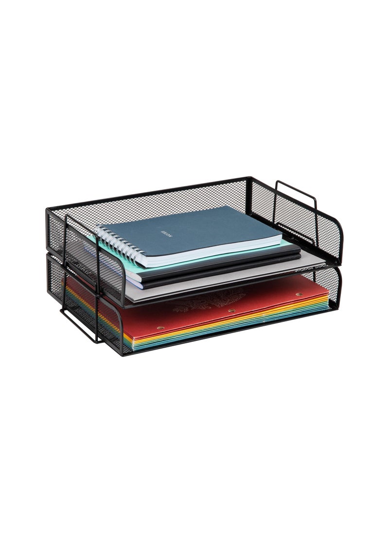 Mind Reader Mind Reader Stackable Paper Tray Desktop Organizer File Storage Office Metal Mesh 1325 L x 975 W x 625 H 2 Pcs Black 