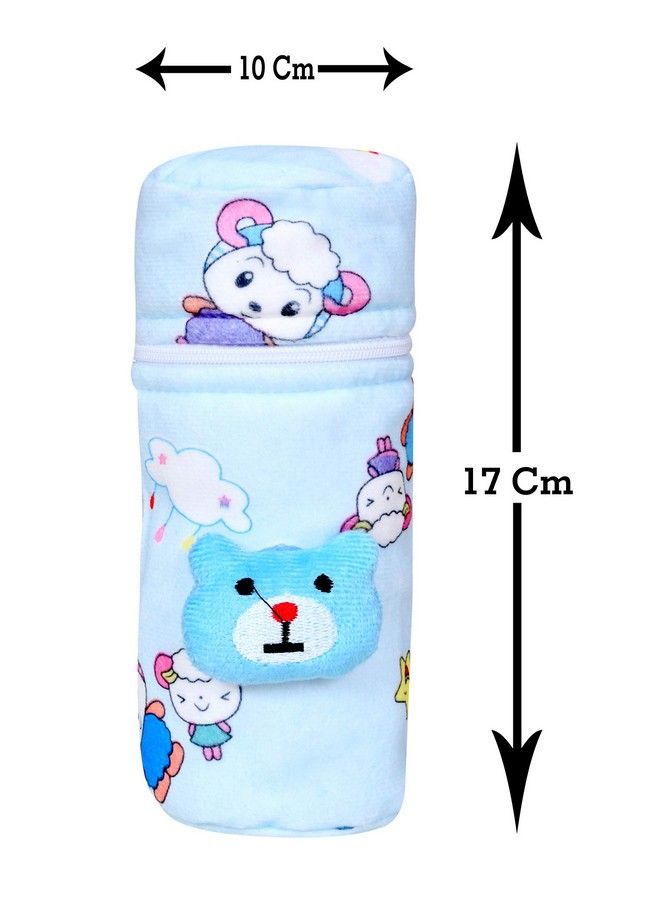The Little Lookers Soft Plush Stretchable Baby Feeding Bottle Cover With Easy To Hold Strap ; Cute Animated Overall Print Pack Of 2 (Yellow & Blue Zip Closure 120Ml150Ml 4Oz5Oz)  - Image 4