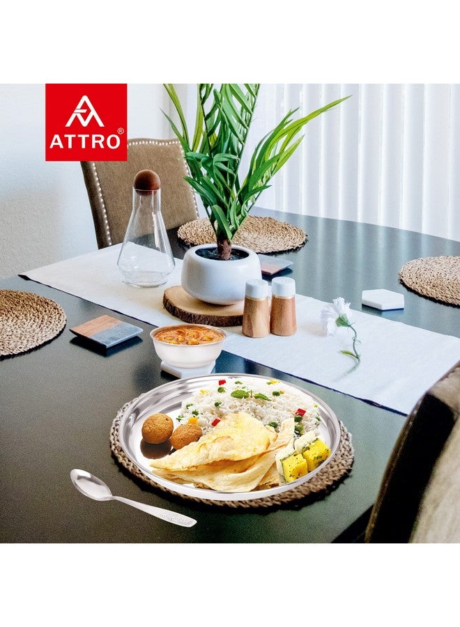 ATTRO طقم عشاء ستانلس ستيل 12 قطعة من أترّو - 4 صحن، 4 وعاء، 4 ملعقة، مجموعة مطبخ بجودة غذائية للاستخدام في المنزل، المطاعم والأنشطة الخارجية - فضي، صلب - Image 4