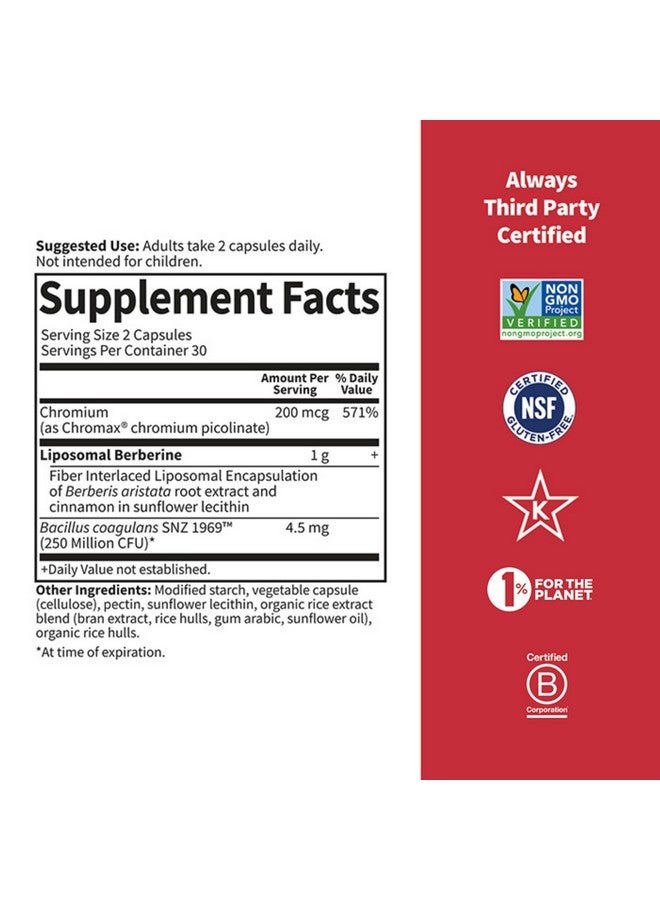 Garden of Life Liposomal Berberine and Chromium Picolinate for Already Healthy Blood Sugar, Glucose Metabolism and Cholesterol-Probiotics for Easy Digestion-Non GMO, Gluten Free, Kosher, 30 Servings - Image 4