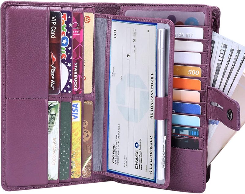 Itslife Women's Big Fat Rfid Blocking Leather wallet clutch organizer with checkbook holder Purple - Image 1