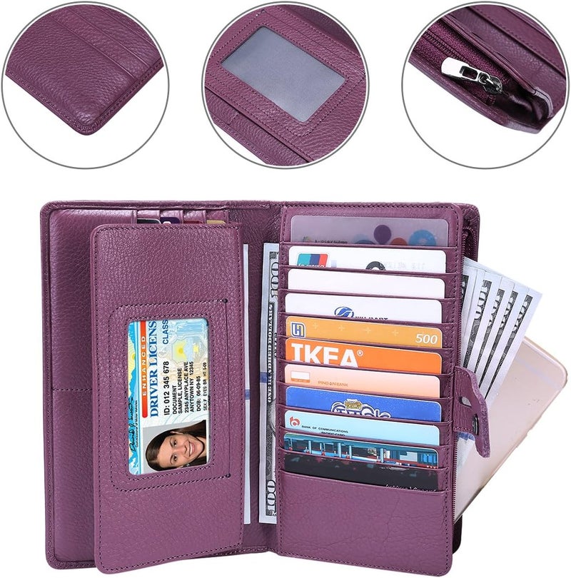 Itslife Women's Big Fat Rfid Blocking Leather wallet clutch organizer with checkbook holder Purple - Image 4