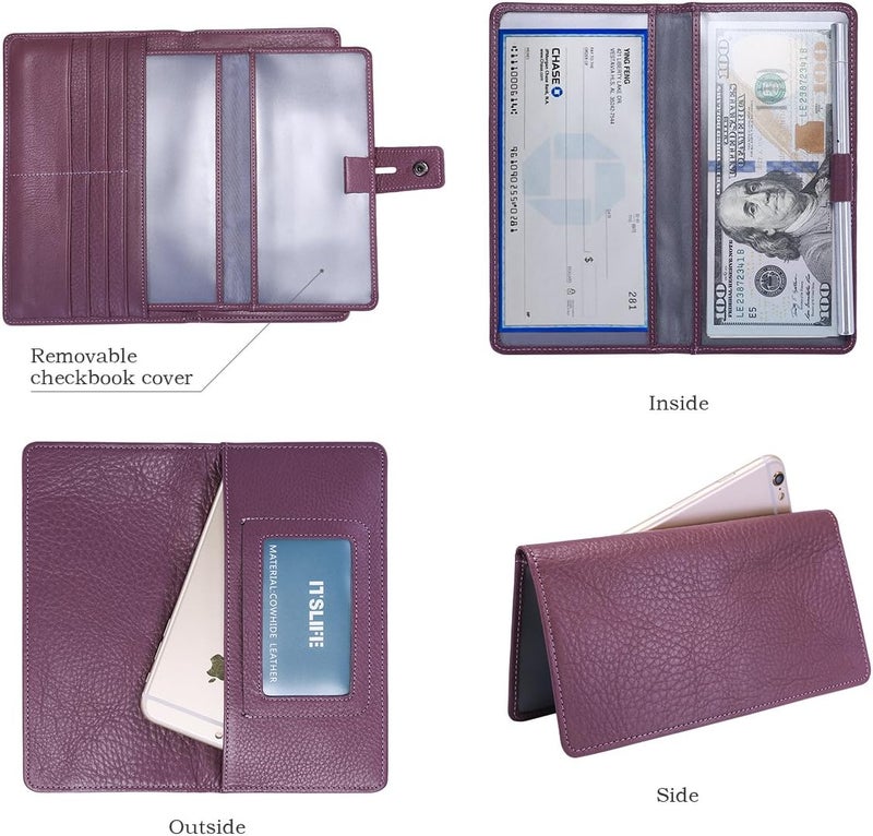 Itslife Women's Big Fat Rfid Blocking Leather wallet clutch organizer with checkbook holder Purple - Image 2