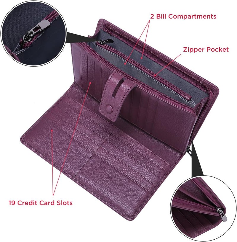 Itslife Women's Big Fat Rfid Blocking Leather wallet clutch organizer with checkbook holder Purple - Image 5