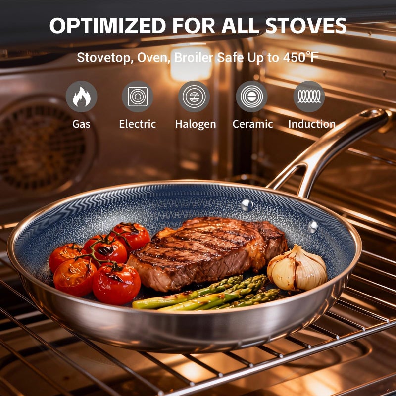 Ammeloo Hybrid Stainless Steel Cookware Set, 17-Piece Tri-Ply Pots and Pans Set Non Stick, Induction Kitchen Cookware Sets, Dishwasher & Oven Safe, PFOA Free, All Cooktops Compatible, Navy Blue - Image 5