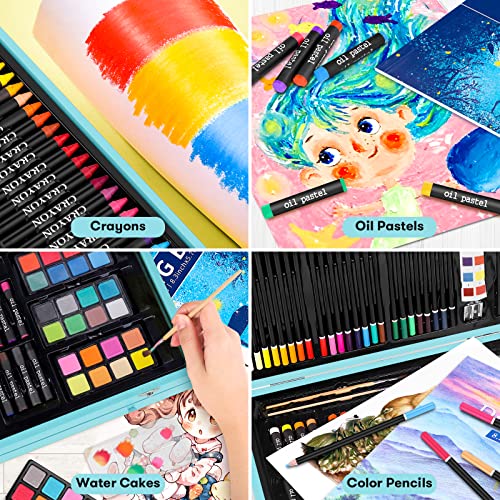 iBayam Arts and Crafts Gifts for Kids 6-14 Year Teens Boys Girls Christmas Gifts, 150-Pack Art Set Kits with 2 Sketch Pads, Coloring Book, 24 Colored Pencils, 24 Oil Pastels, 24 Watercolor, 60 Crayons - Image 4