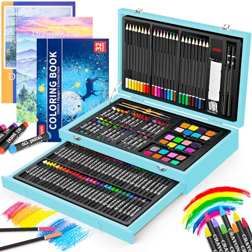 iBayam Arts and Crafts Gifts for Kids 6-14 Year Teens Boys Girls Christmas Gifts, 150-Pack Art Set Kits with 2 Sketch Pads, Coloring Book, 24 Colored Pencils, 24 Oil Pastels, 24 Watercolor, 60 Crayons - Image 1