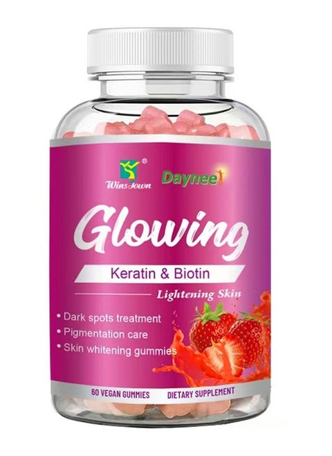 Wins Town Collagen Glow Anti Aging Skin Whitening Vitamins Strawberry Flavor With L-Glutathione Collagen Biotin Hydrated Youthful Skin Glow and Spots Fading Lightening Skin 60 Gummies