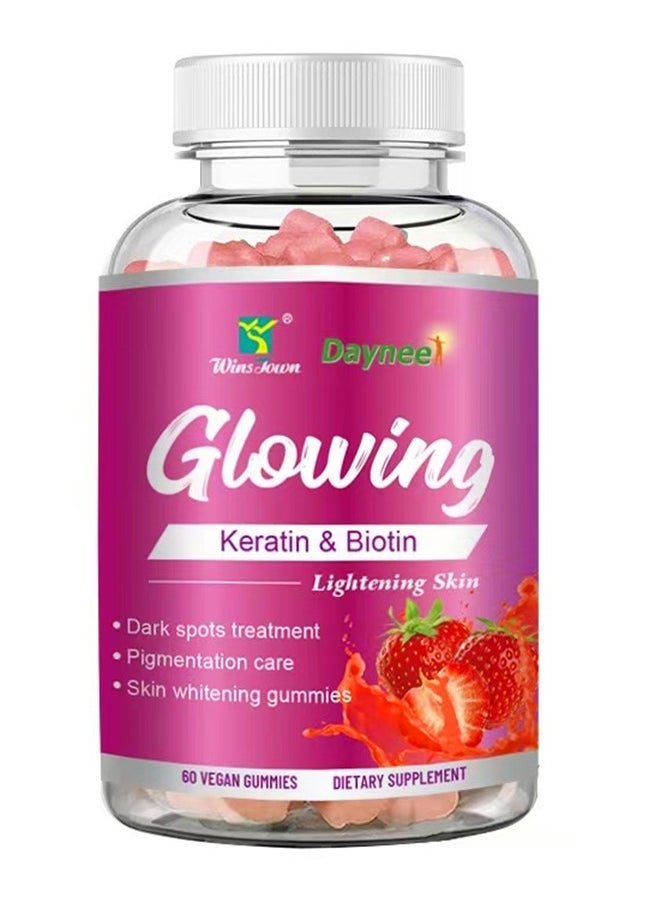 Wins Town - Wins Town Collagen Glow Anti Aging Skin Whitening Vitamins Strawberry Flavor With L-Glutathione Collagen Biotin Hydrated Youthful Skin Glow and Spots Fading Lightening Skin 60 Gummies - Image 1