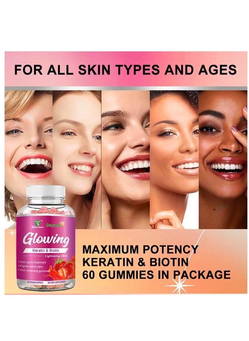 Wins Town - Wins Town Collagen Glow Anti Aging Skin Whitening Vitamins Strawberry Flavor With L-Glutathione Collagen Biotin Hydrated Youthful Skin Glow and Spots Fading Lightening Skin 60 Gummies - Image 1