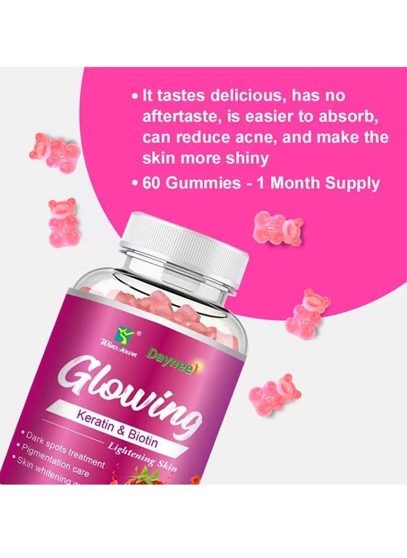 Wins Town - Wins Town Collagen Glow Anti Aging Skin Whitening Vitamins Strawberry Flavor With L-Glutathione Collagen Biotin Hydrated Youthful Skin Glow and Spots Fading Lightening Skin 60 Gummies - Image 1