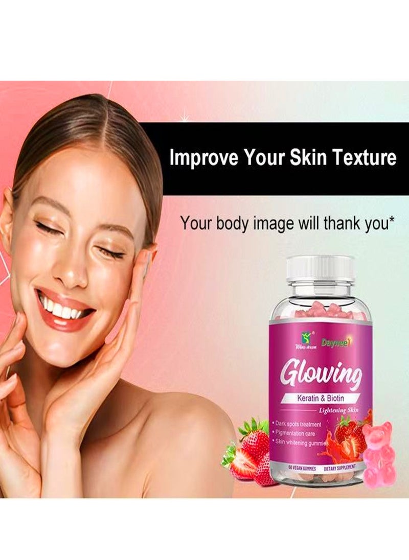 Wins Town - Wins Town Collagen Glow Anti Aging Skin Whitening Vitamins Strawberry Flavor With L-Glutathione Collagen Biotin Hydrated Youthful Skin Glow and Spots Fading Lightening Skin 60 Gummies - Image 1