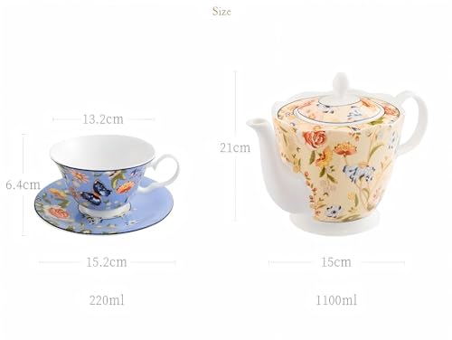 Aynsley Fine Bone China Cottage Garden Swirl Teapot and Set of 4 Teacups & Saucers with Sugar Bowl & Cream Jug - Image 2