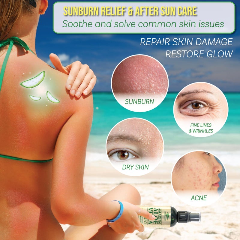 Green Leaf Naturals Aloe Vera Spray | 99% Cold-Pressed Aloe Vera Juice with Vitamin C, E & A | Hair, Skin, Facial Moisturizer, Sunburn Relief & After Sun Lotion 8oz - Image 2