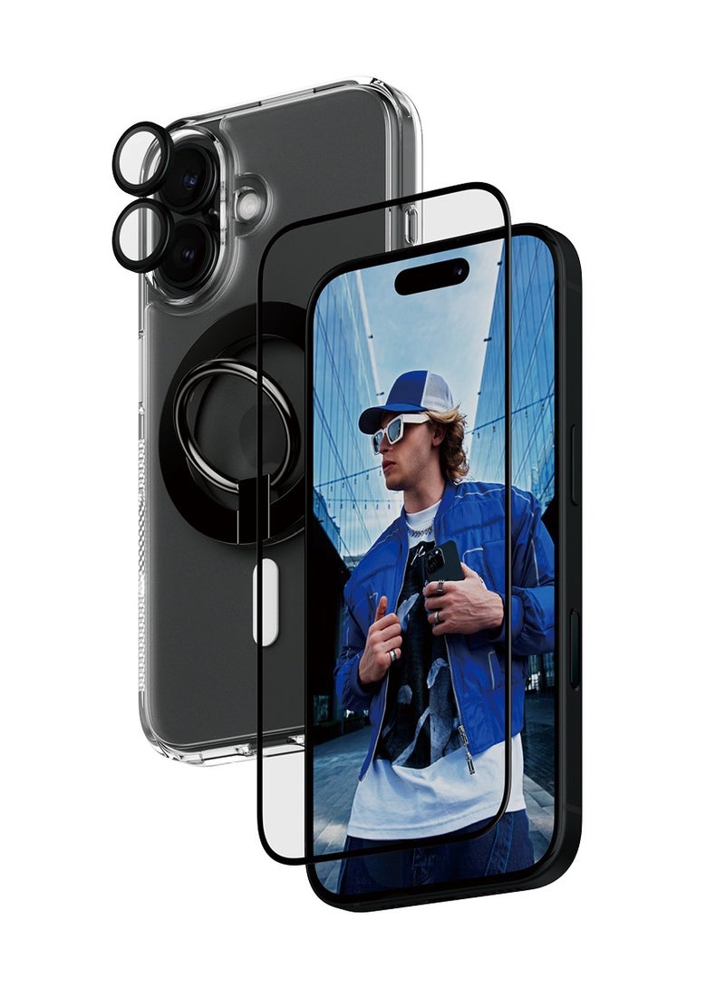 PanzerGlass باكج حماية بانزر جلاس® 4 في 1 لجهاز آيفون 16، كفر صلب متوافق مع ماجسيف، واقي شاشة عريض للغاية، واقي عدسة كاميرا هووبسTM، حلقة مغناطيسية لتثبيت سهل مع مساعدة التركيب - Image 2