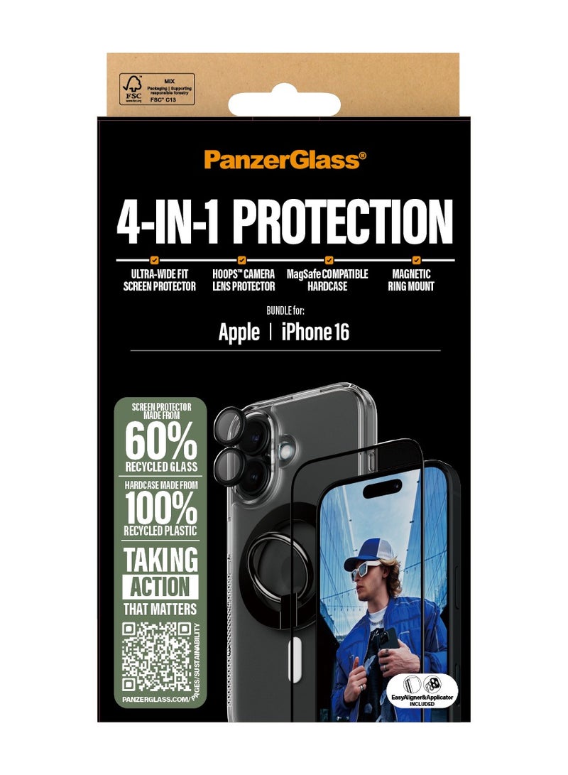 PanzerGlass باكج حماية بانزر جلاس® 4 في 1 لجهاز آيفون 16، كفر صلب متوافق مع ماجسيف، واقي شاشة عريض للغاية، واقي عدسة كاميرا هووبسTM، حلقة مغناطيسية لتثبيت سهل مع مساعدة التركيب - Image 3