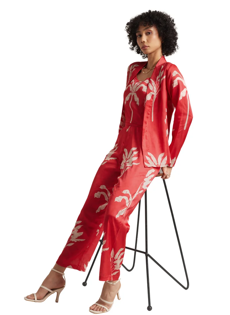 kolaba Red Printed Co-ord Set With Jacket