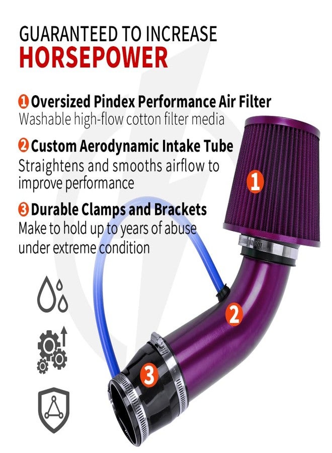 BARTOO Cold Air Intake Pipe Alumimum 3'' Cold air Intake Filter Induction kit (purple) - Image 2