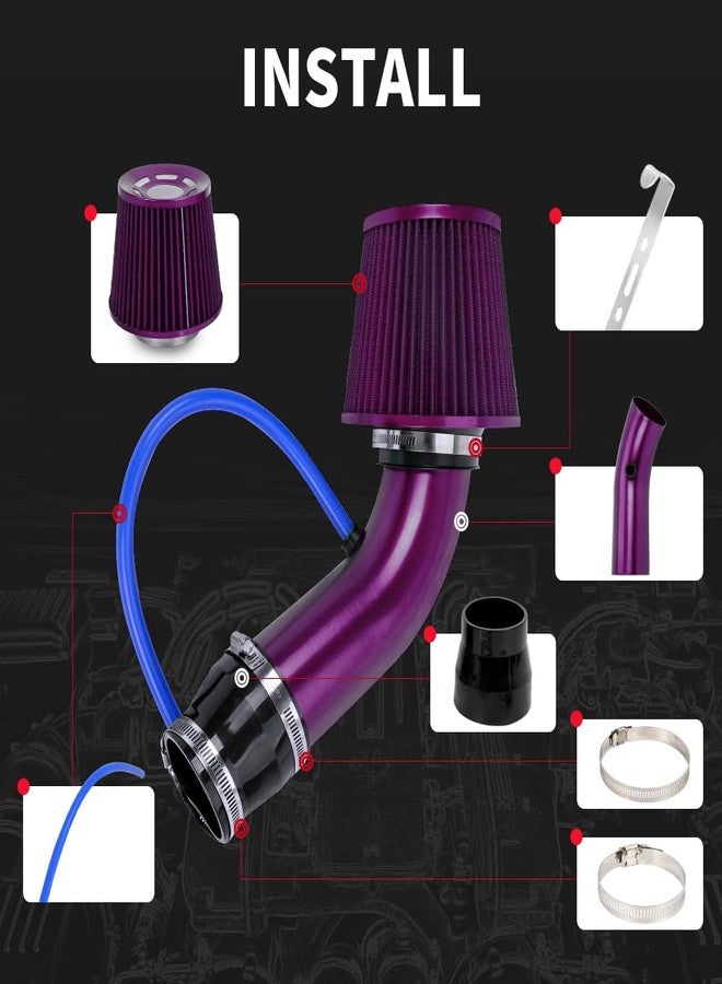 BARTOO Cold Air Intake Pipe Alumimum 3'' Cold air Intake Filter Induction kit (purple) - Image 5