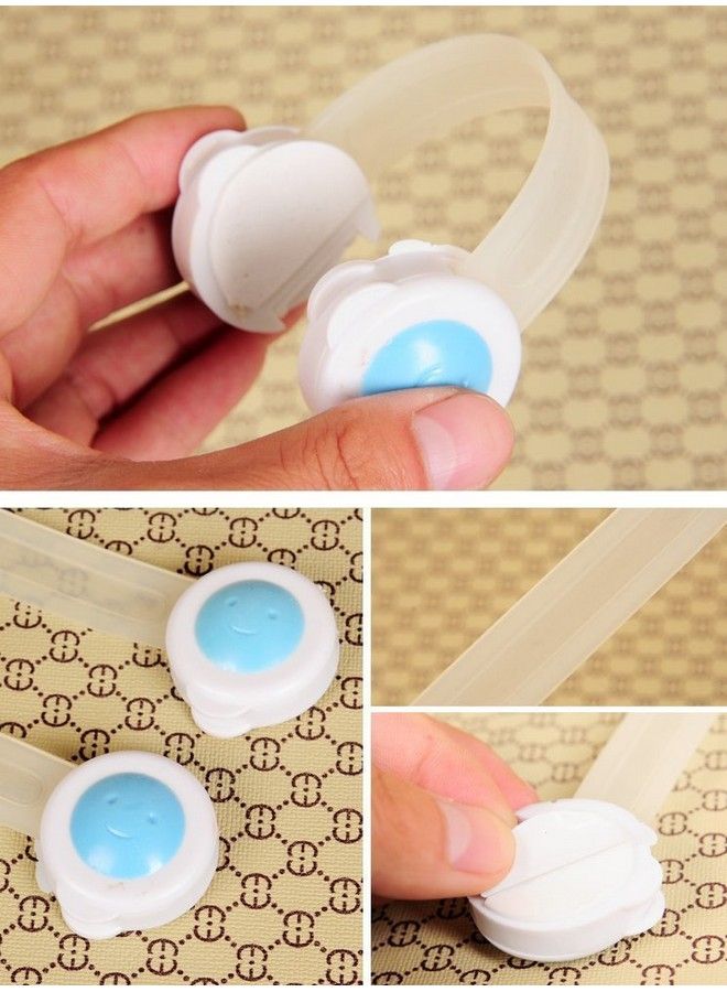 Syga 4 قطع أقفال أمان للأطفال; خزائن وأدراج وأجهزة ومقعد مرحاض وثلاجة وفرن محمية للأطفال; لا تتطلب أدوات; تستخدم شريط لاصق مزدوج ونظام قفل (ابتسامة زرقاء) - Image 5