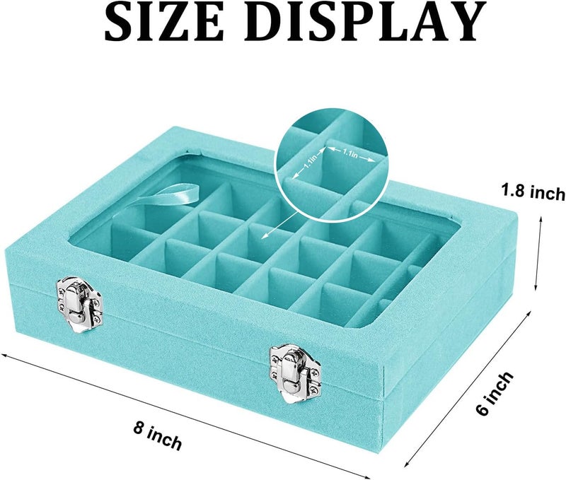EONGOA Velvet Jewelry Box 24 Grid Jewelry Earrings Display Organiser Box Ring Tray Holder Earrings Storage Case for Girls Women Wife Mom (Light blue) - Image 2