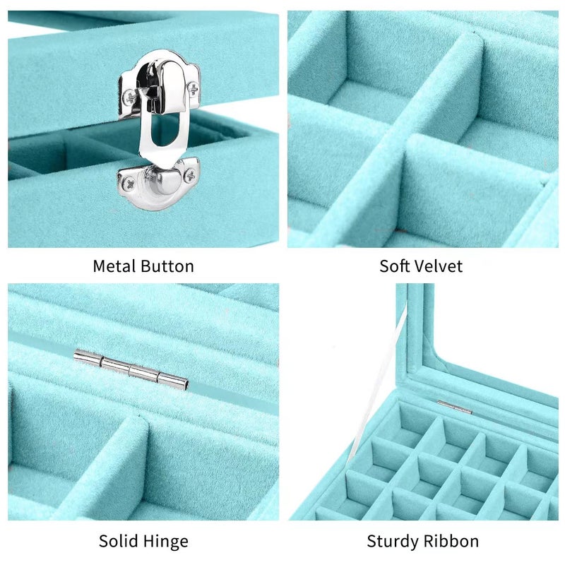 EONGOA Velvet Jewelry Box 24 Grid Jewelry Earrings Display Organiser Box Ring Tray Holder Earrings Storage Case for Girls Women Wife Mom (Light blue) - Image 4