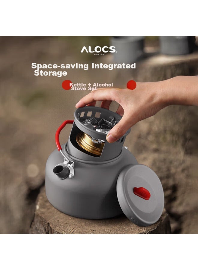 ألوكس Alocs مجموعة موقد التخييم الخارجي، موقد كحول محمول، غلاية، غلاية تخييم منزلية خارجية، 1.4 لتر - Image 1