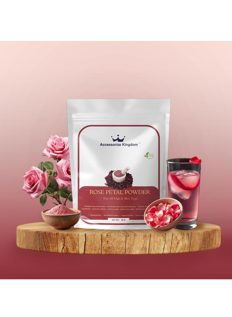 مملكة الإكسسوارات مسحوق بتلات الورد (٥٠ غرامًا) - طبيعي ١٠٠٪ ونقي | مناسب للبشرة والشعر | يرطب ويغذي البشرة، يقشرها بلطف ويعيد لها نضارتها | ينعم الشعر، يهدئ فروة الرأس، ويعزز لمعانه - Image 3
