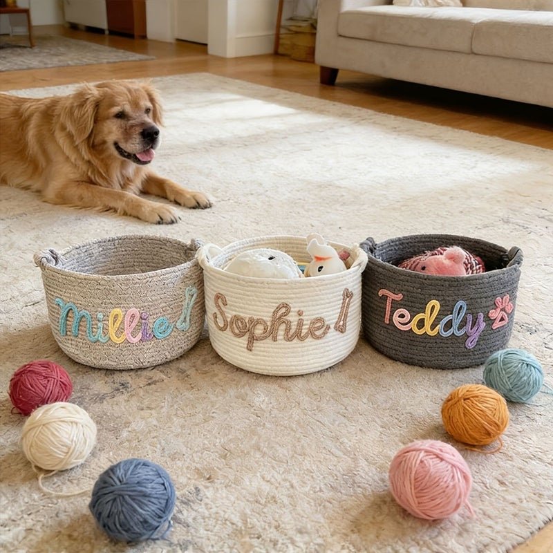 Dark Gray Pet Toy Storage Basket With Custom Letters For Dog And Home Organization - Image 5