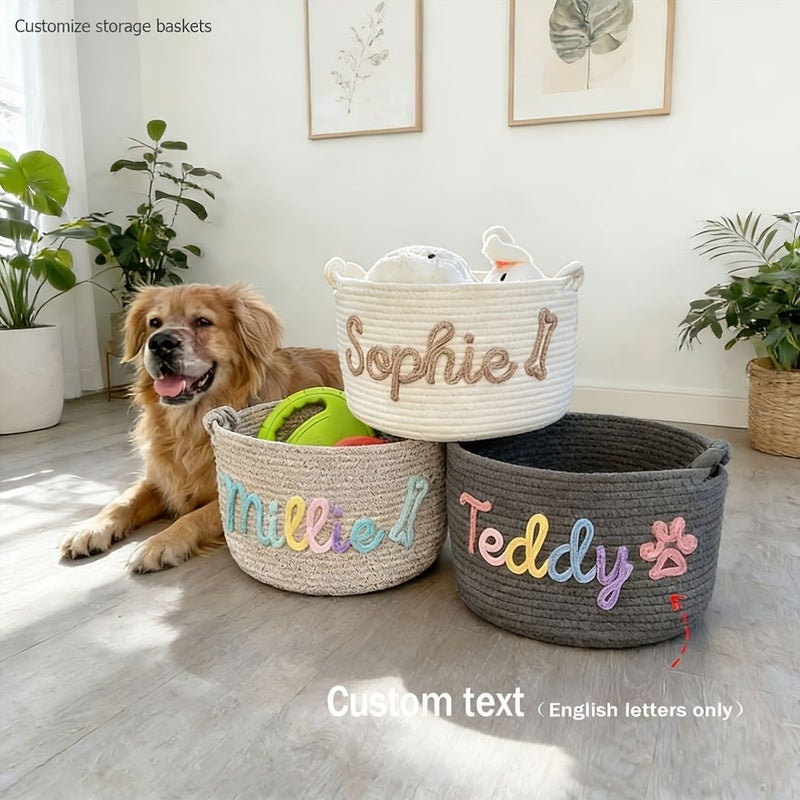 Dark Gray Pet Toy Storage Basket With Custom Letters For Dog And Home Organization - Image 1