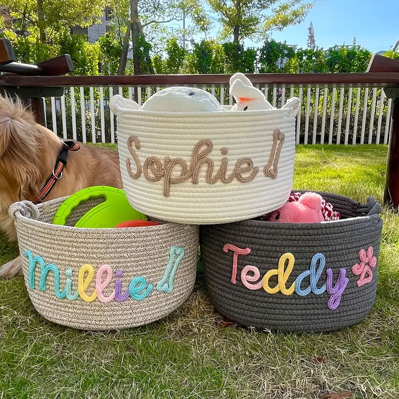 Dark Gray Pet Toy Storage Basket With Custom Letters For Dog And Home Organization - Image 4