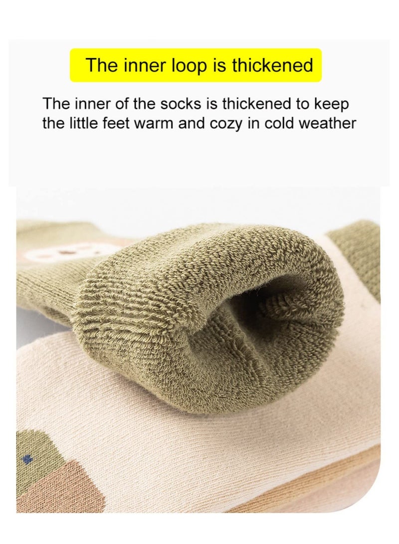 Baby Anti Slip Socks 5 Pairs Thick Warm Cotton with Grips Kids Children Animal Non Skid Floor for Boys Girls 1 to 3 Years - Image 4