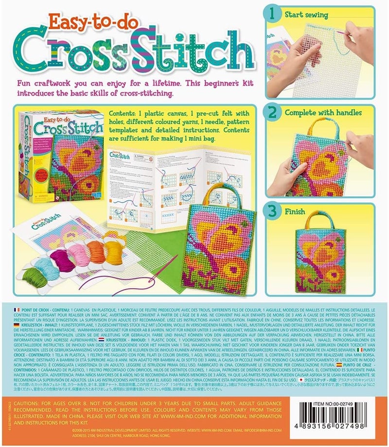 4M Easy-to-Do Cross Stitch Kit for Beginners - Multicolor Tote Bag and Coaster Patterns - Image 2