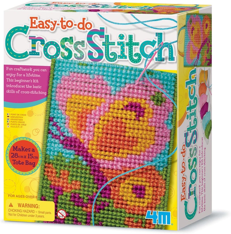 4M Easy-to-Do Cross Stitch Kit for Beginners - Multicolor Tote Bag and Coaster Patterns - Image 1