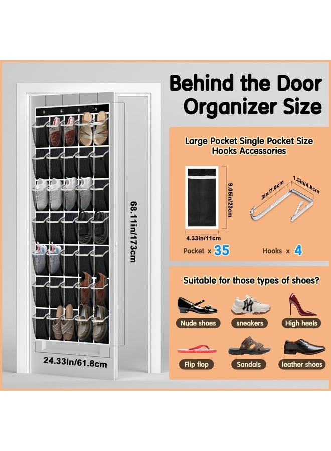 Kotkn 35 Compartment Breathable Mesh Pocket Over the Door Hanging Shoe Organizer, Closet Shoe Organizer, Large Men's and Women's Shoe Organizer, Hanging Over the Door Shoe Organizer (Black) - Image 3