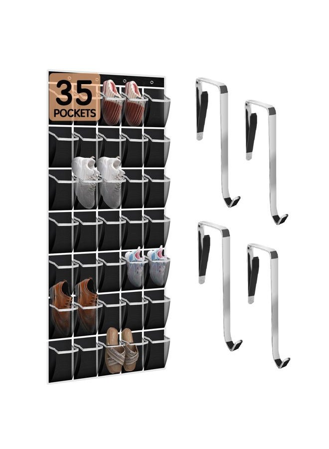 Kotkn 35 Compartment Breathable Mesh Pocket Over the Door Hanging Shoe Organizer, Closet Shoe Organizer, Large Men's and Women's Shoe Organizer, Hanging Over the Door Shoe Organizer (Black) - Image 1
