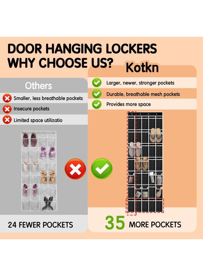 Kotkn 35 Compartment Breathable Mesh Pocket Over the Door Hanging Shoe Organizer, Closet Shoe Organizer, Large Men's and Women's Shoe Organizer, Hanging Over the Door Shoe Organizer (Black) - Image 4