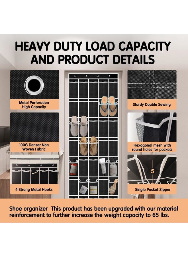 Kotkn 35 Compartment Breathable Mesh Pocket Over the Door Hanging Shoe Organizer, Closet Shoe Organizer, Large Men's and Women's Shoe Organizer, Hanging Over the Door Shoe Organizer (Black) - Image 2