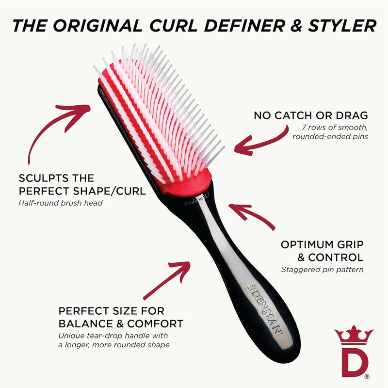 DENMAN D3 Original Curl Definer & Styler, Curly Hair Brush for Women & Men – 7 Row Detangling & Curl Defining Brush for Smooth Defined Curls - a precision Styling Brush for straight hair - Image 5