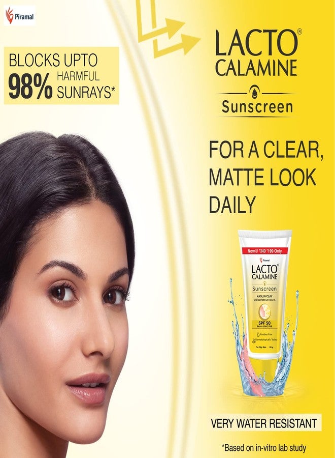 Lacto Calamine Sunshield Matte Look Sunscreen SPF50 PA+++ for Oily or Acne prone skin, Very Water Resistant, Paraben & Sulphate free, 50g (Pack of 2) - Image 1