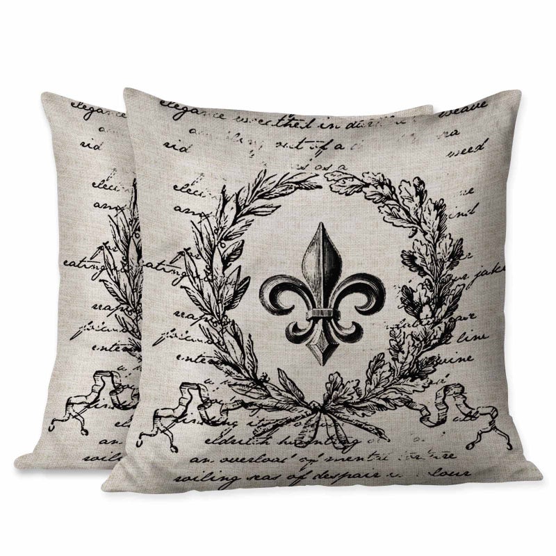 Beabes Cushion Covers Retro Letter Paper Fleur De Lis Vintage Style Square SoftPillow Cases Decor for Couch Bedroom Sofa Living Pack of 2 Size 18X18 Inch