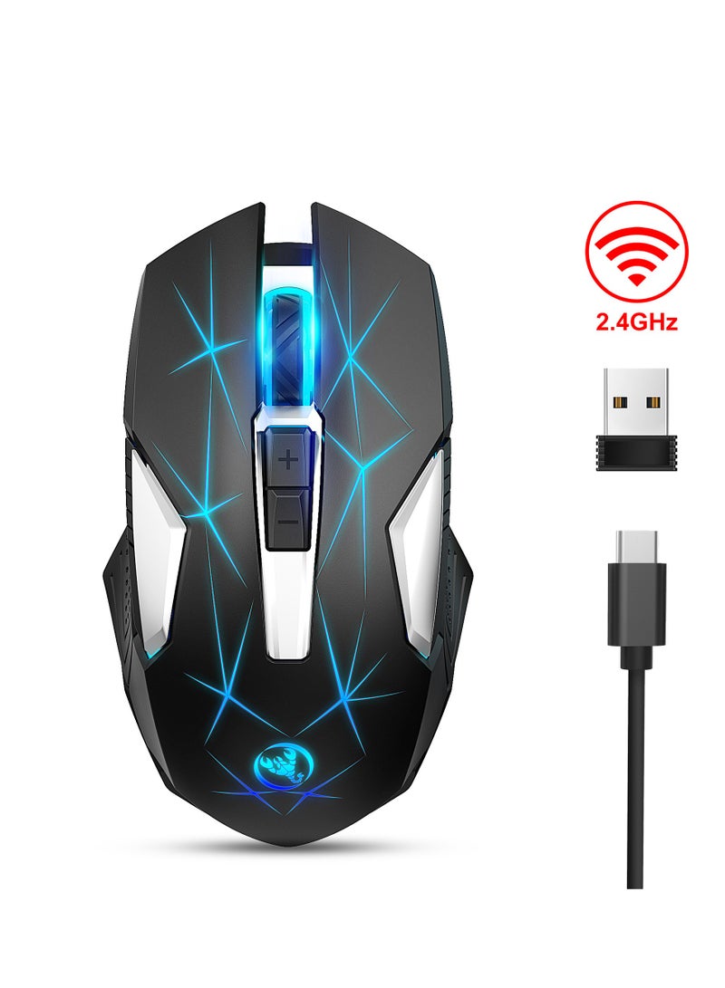 HXSJ T300 2.4G Wireless RGB Gaming Mouse 7Buttons Adjustable 2400Dpi Led Breathing Light Rechargeable Black - Image 1