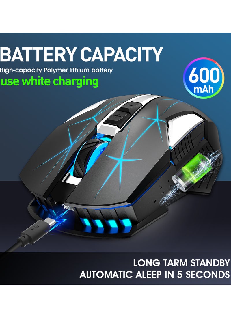 HXSJ T300 2.4G Wireless RGB Gaming Mouse 7Buttons Adjustable 2400Dpi Led Breathing Light Rechargeable Black - Image 2