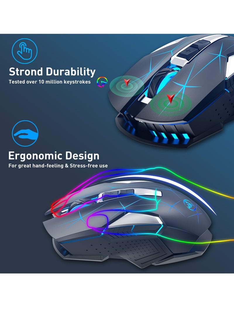 HXSJ T300 2.4G Wireless RGB Gaming Mouse 7Buttons Adjustable 2400Dpi Led Breathing Light Rechargeable Black - Image 4