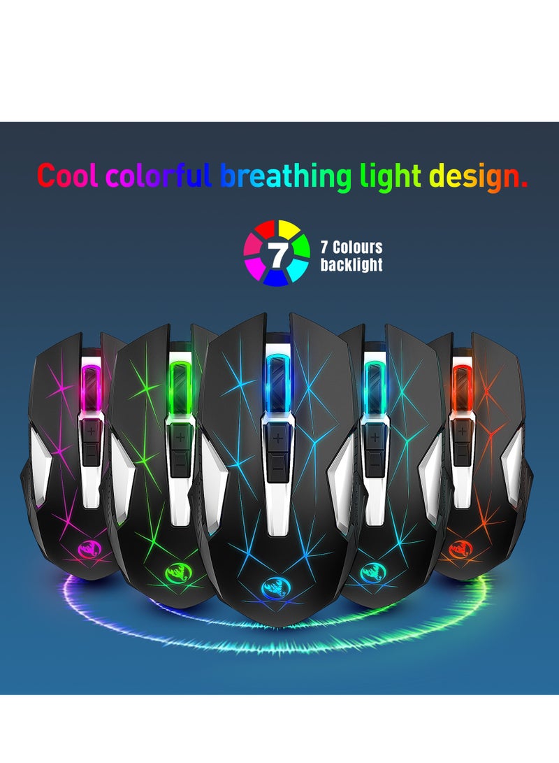 HXSJ T300 2.4G Wireless RGB Gaming Mouse 7Buttons Adjustable 2400Dpi Led Breathing Light Rechargeable Black - Image 3