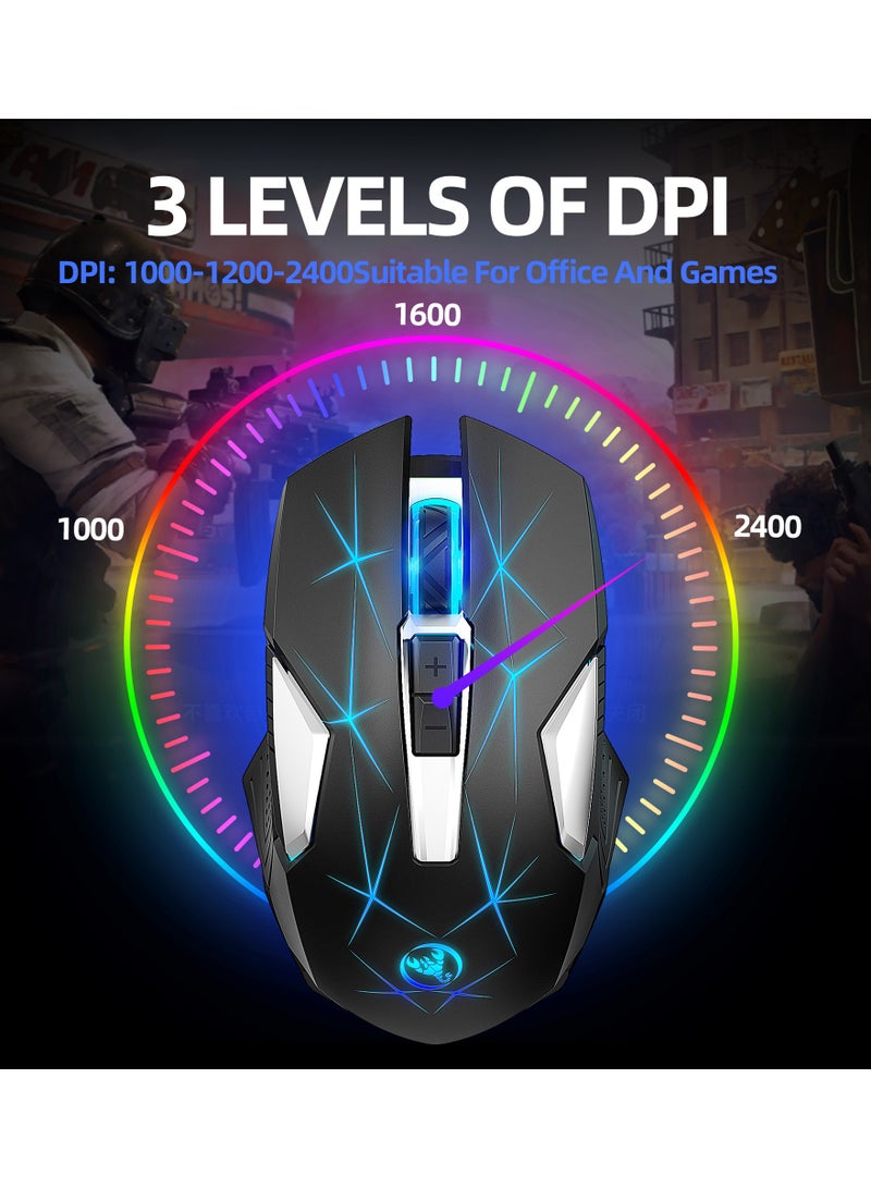 HXSJ T300 2.4G Wireless RGB Gaming Mouse 7Buttons Adjustable 2400Dpi Led Breathing Light Rechargeable Black - Image 5